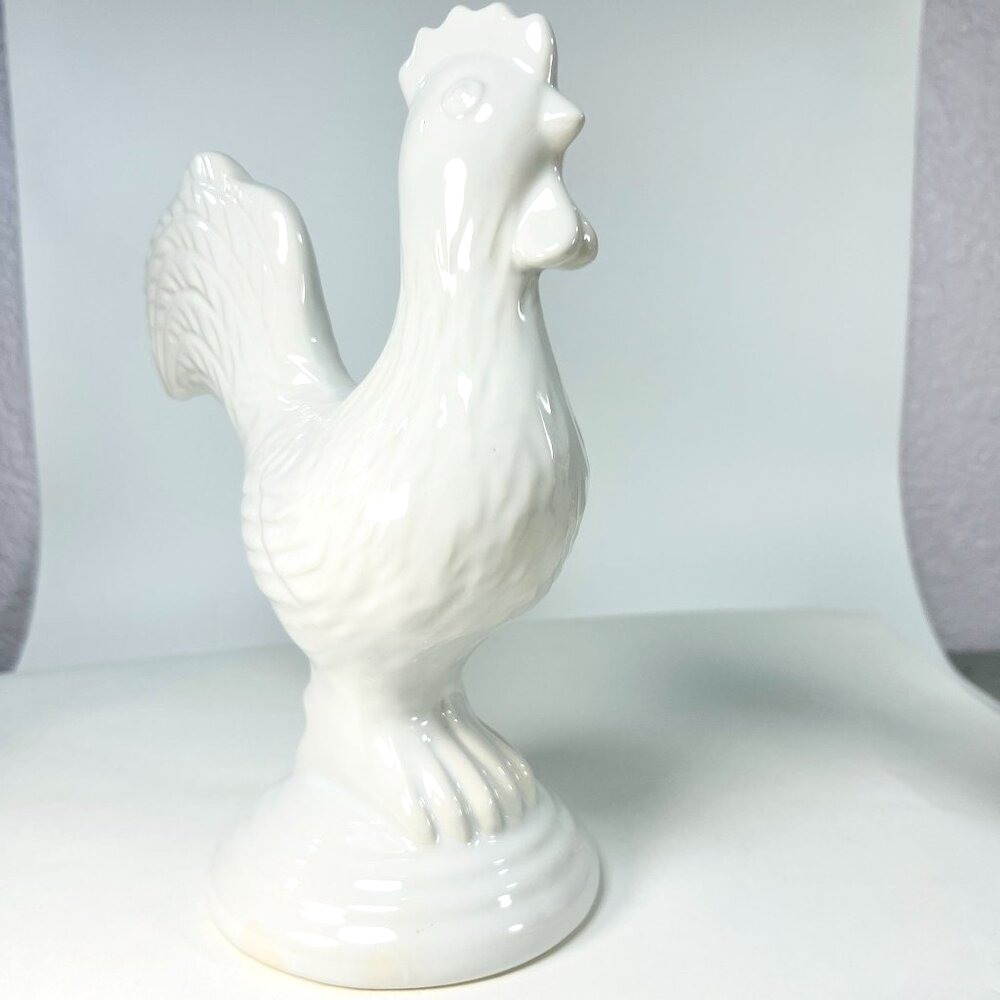 Vtg Ceramic Rooster Hen Chicken Figurine Home Decor White Glaze Ceramic 8.5" - Picture 2 of 6